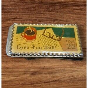 RARE 1987 JONATHAN GREY & ASSOCIATES USPS Stamp Money Clip Love You Dad! USA22
